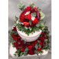   Vörös vegyes virágokkal körbedíszített urnakoszorú + urnadísz